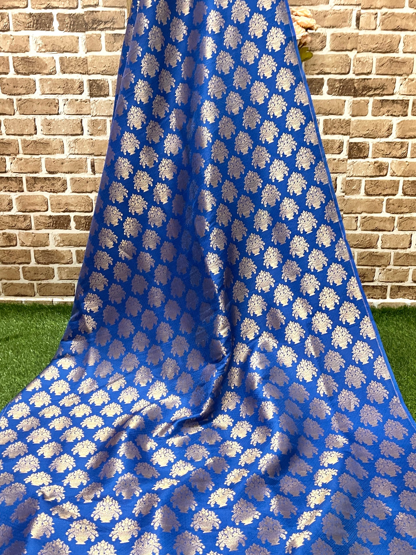 Brocade Fabric Jacquard damask fabric Gold Blue brocade Wedding bridal fabric Festival clothing Designer Brocade fabric by the yard- NFAF310