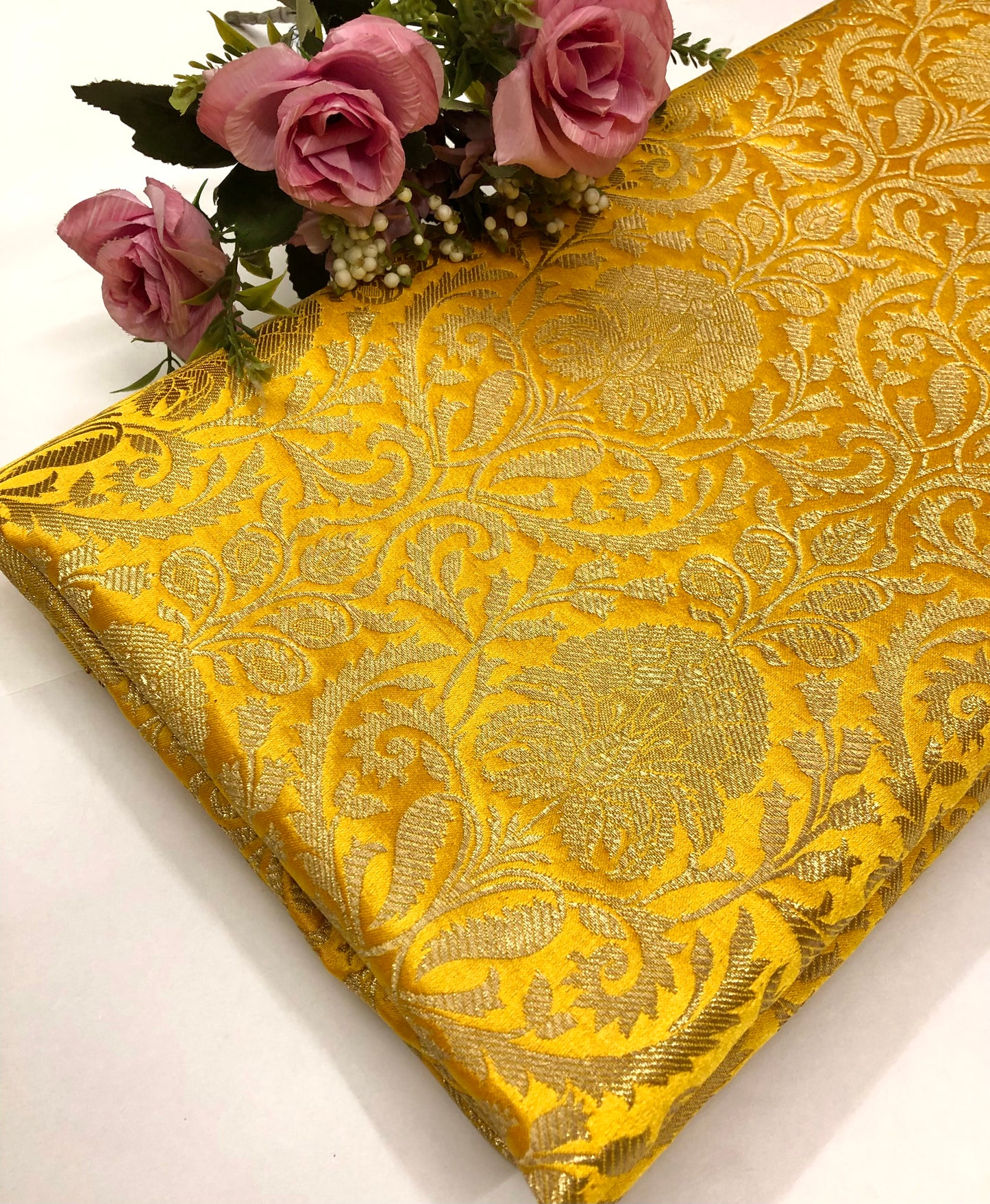 Indian Brocade Fabric Yellow & Gold Jacquard fabric Home décor fabric Wedding fabric Dress fabric Fabric by the yard/meter - NFAF330