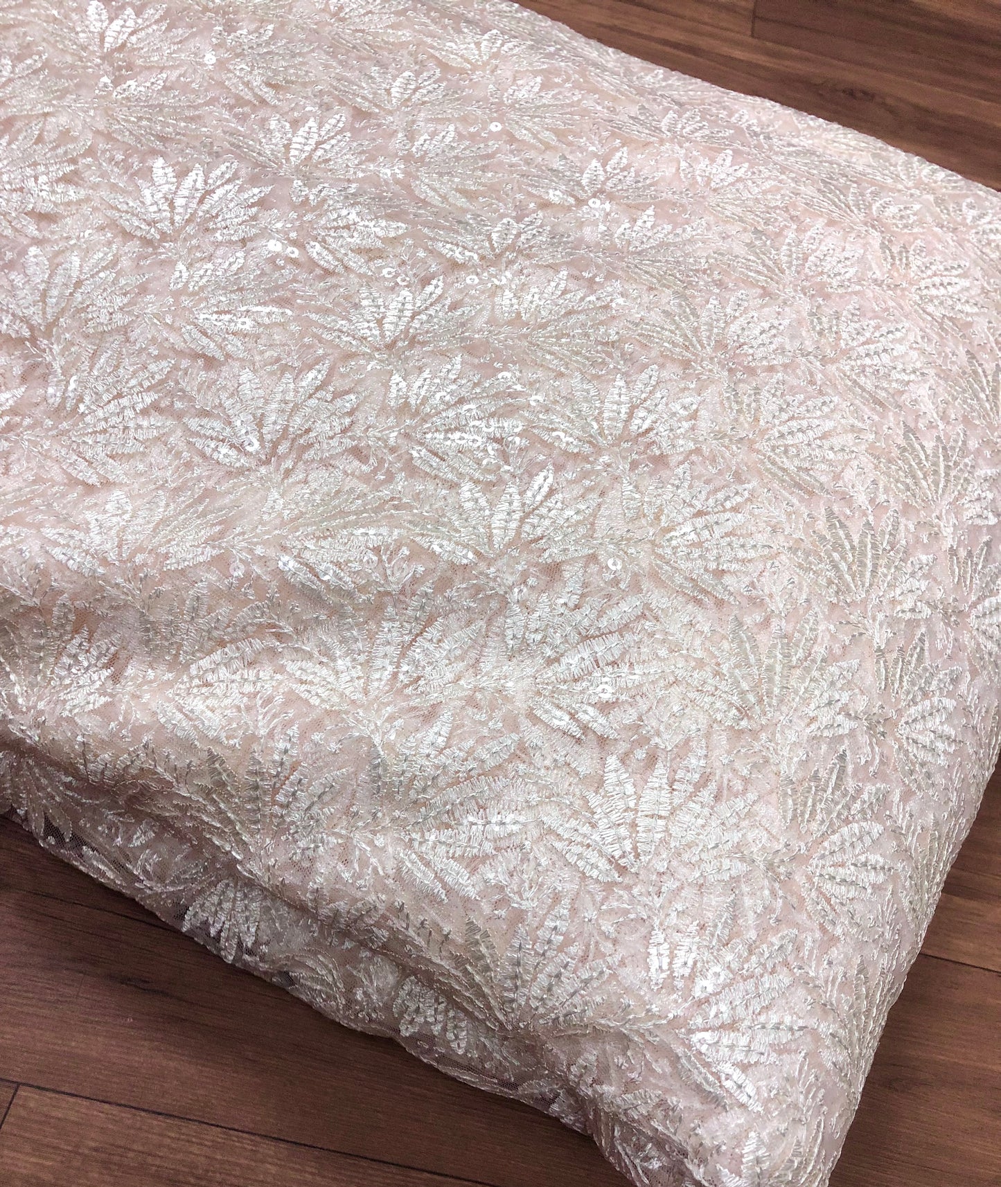 Off white embroidered fabric, Tulle fabric, Wedding dress, Mesh fabric, Floral design, Bridesmaid dress, Vintage fabric, Indian fabric - NFAF1063