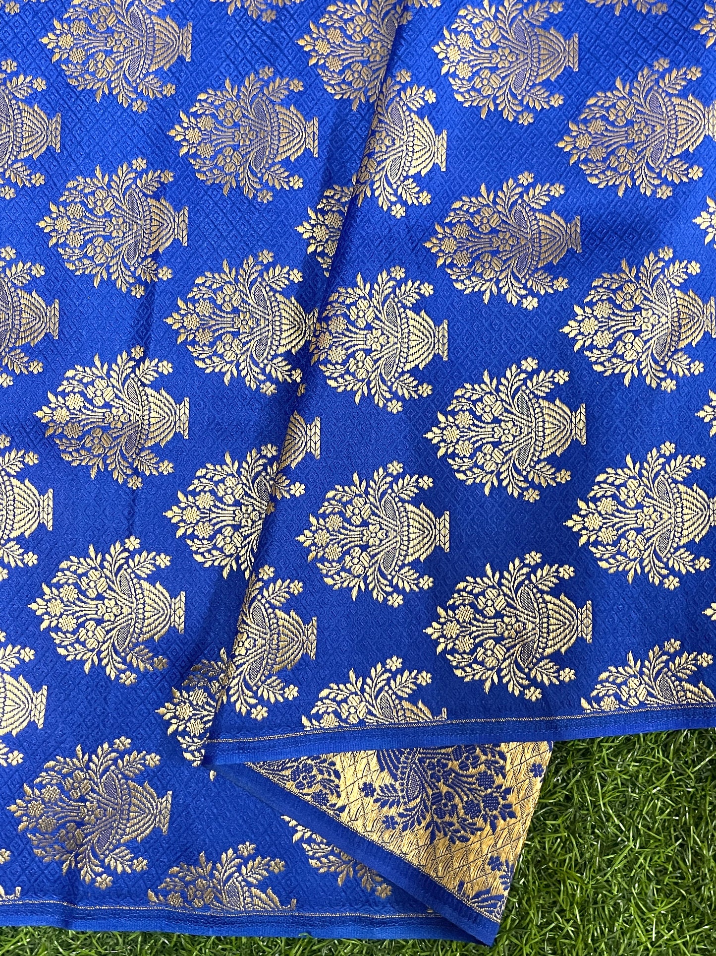 Brocade Fabric Jacquard damask fabric Gold Blue brocade Wedding bridal fabric Festival clothing Designer Brocade fabric by the yard- NFAF310
