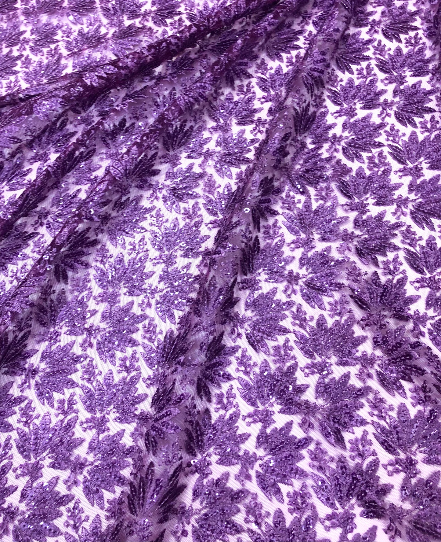 Lavender embroidered fabric, Tulle Mesh Fabric, Bridal Wedding Fabric, Bridesmaid dress, Thread embroidery, Luxury fabric, Handmade - NFAF1065