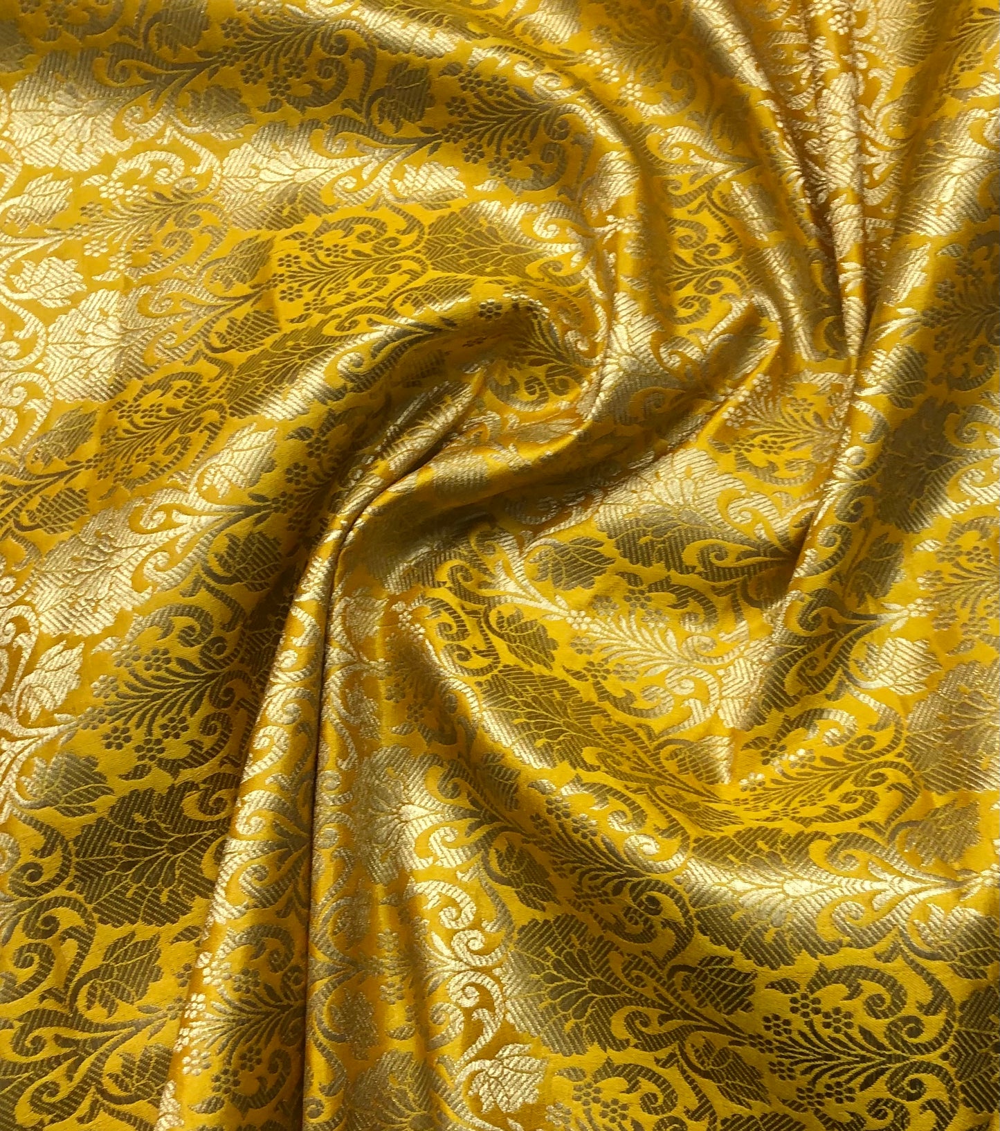Banarasi Brocade Fabric Yellow Gold Jcquard Damask Fabric Home décor Fabric Designer Brocade Bridal Corset Fabric by the yard- NFAF530