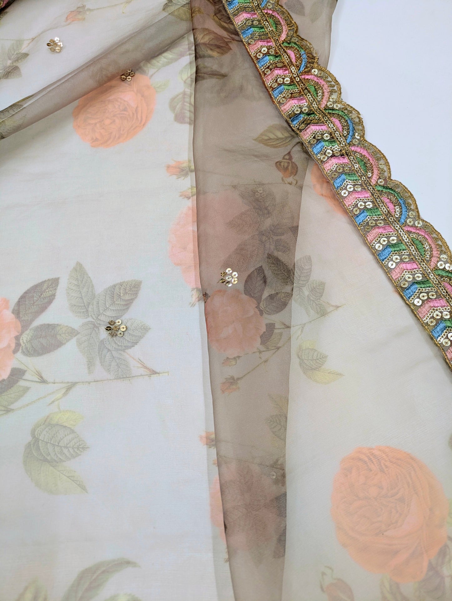 Gray Organza Dupatta and Sequins Embroidery, Indian Stole, Scarf for women, Bridal Wedding Fabric, Veil, DP22