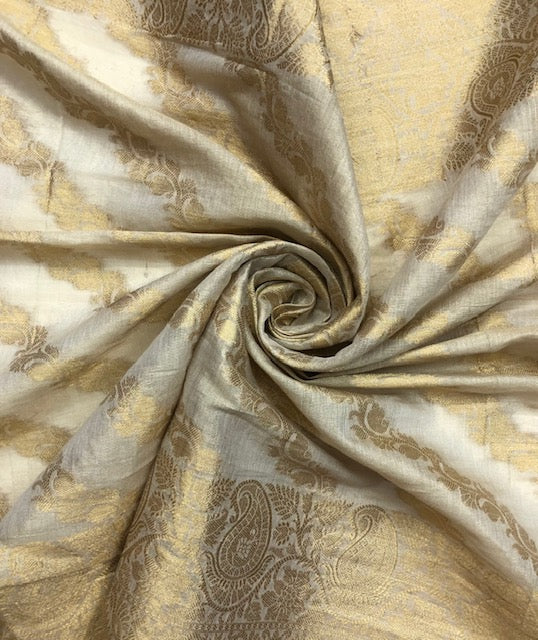 Beige and Gold Brocade Dupatta for Women, Stole, Scarf, shawl, abaya, Chuniri, Indian Chunni, Banarasi Dupatta, DP34