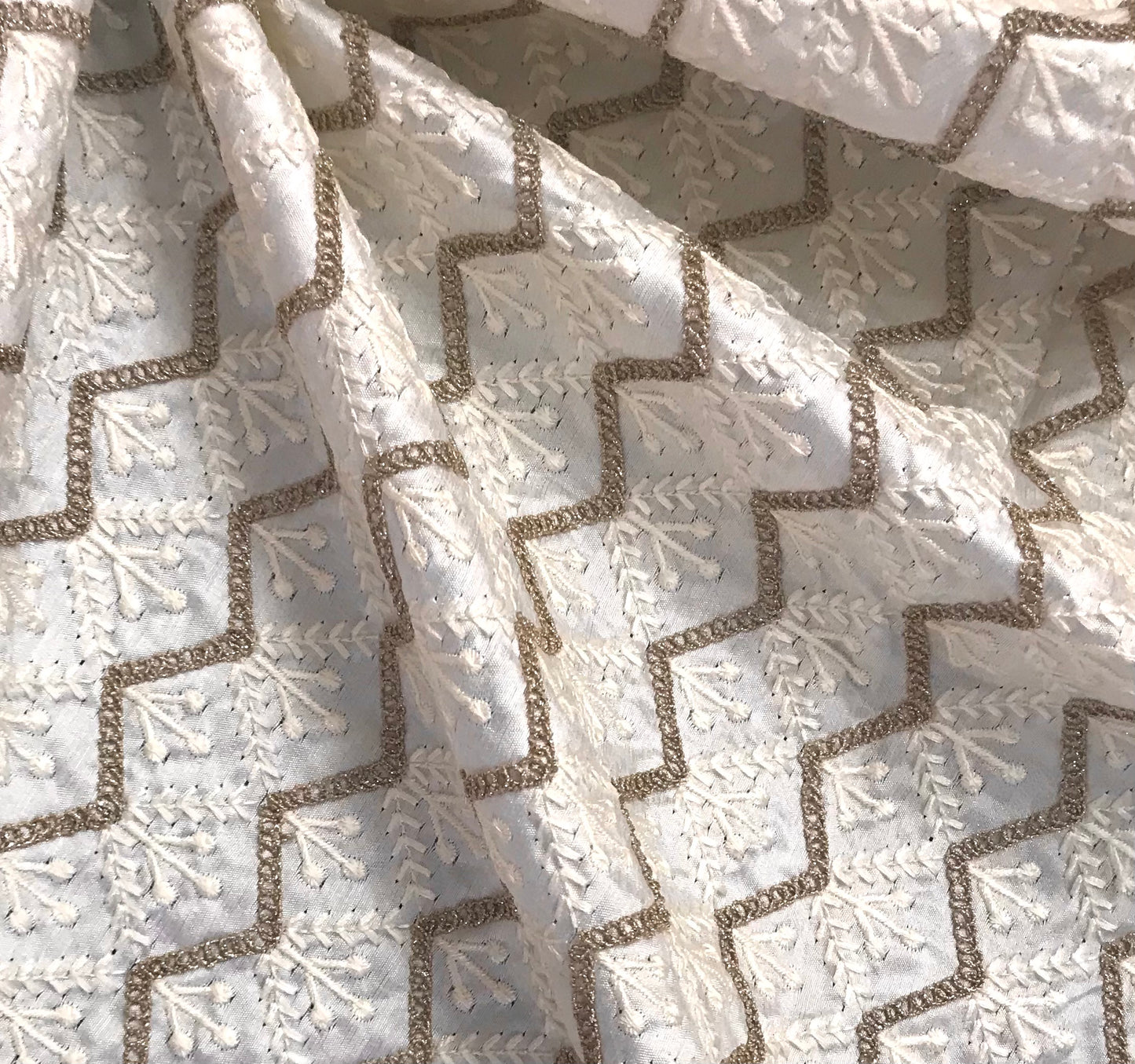 Off-White embroidered fabric, Gold fabric, Embroidery design, Bridesmaid dress, Fabric store, Evening dress, Wedding dress, Thread embroidery - NFAF661