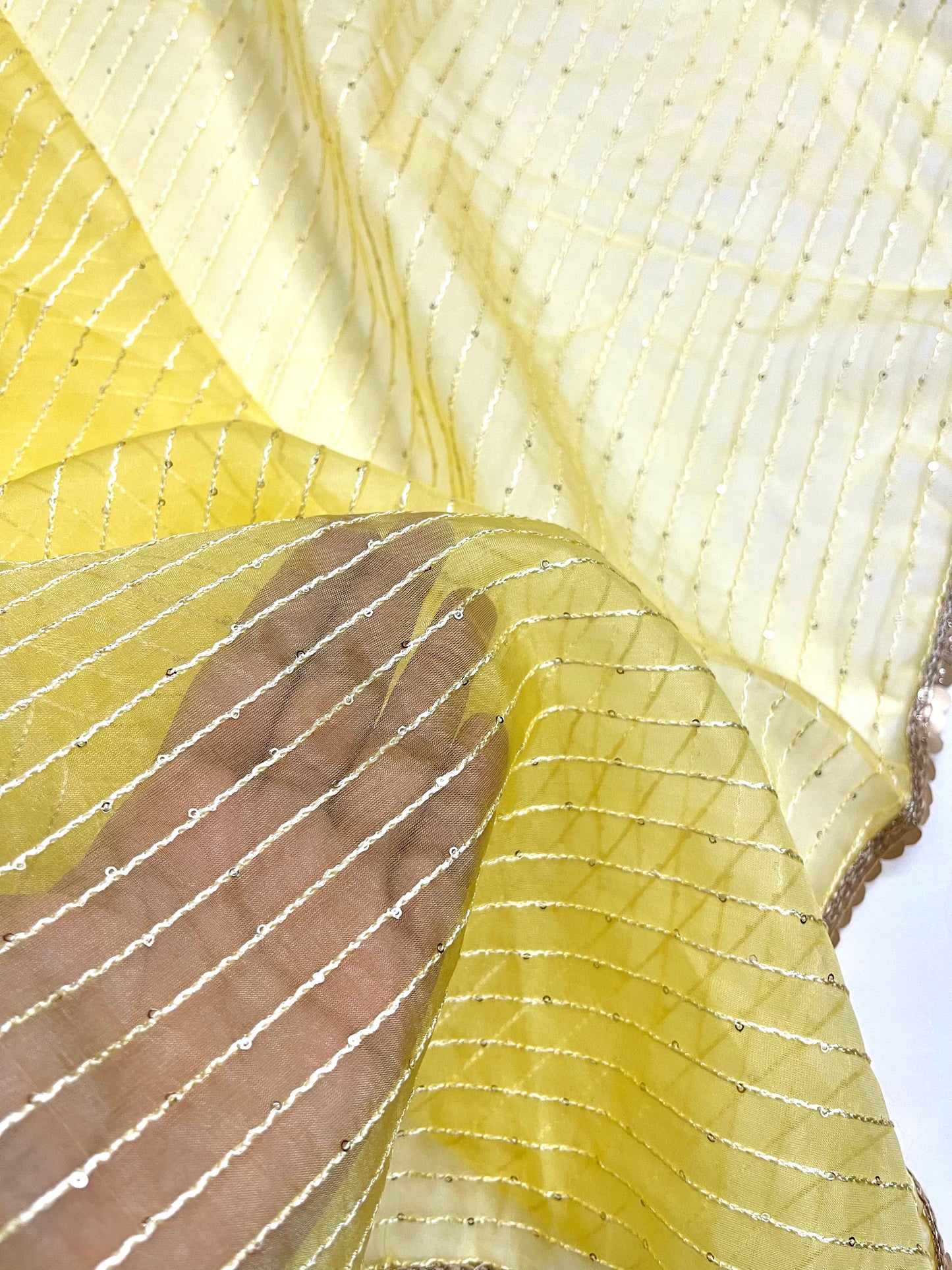 Yellow Indian Viscose Organza Dupatta, Stole, Scarves, Shawl, Abaya, Dupatta for Women, Sequins Embroidery Chunni, Scarf, DP1012