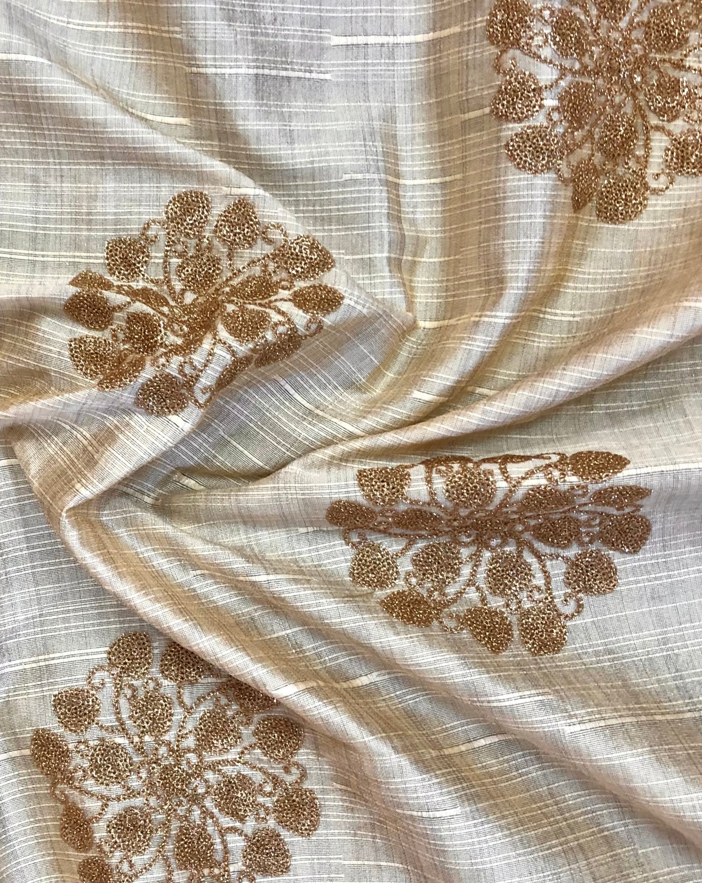 Beige embroidered fabric, Handmade, Gold flower, Fabric store, Luxury fabric, Wedding dress, Bridesmaid dress, Couture fashion - NFAF850