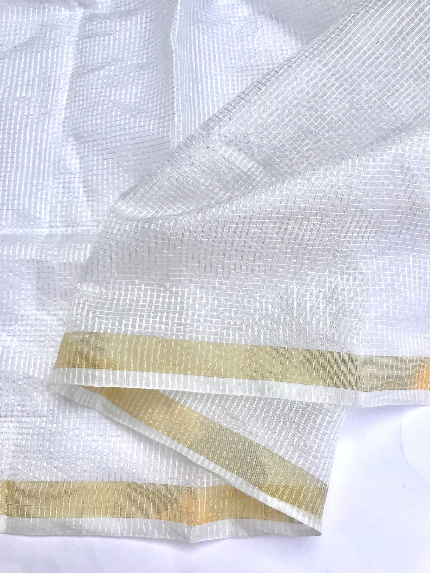 Off White Chanderi Dupatta with Gold Border Stole for women, Bridal Fabric, Saree Drape, Abaya, Indian Fashion, Veil, Wedding Fabric DP015