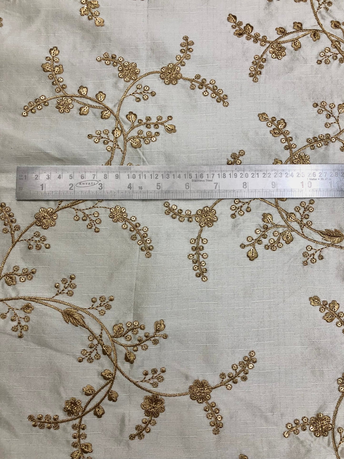 Off White and Gold Embroidered Fabric, Haute couture, Wedding inspiration, Gold flower, Royal fabric, Fashion fabric - NFAF30
