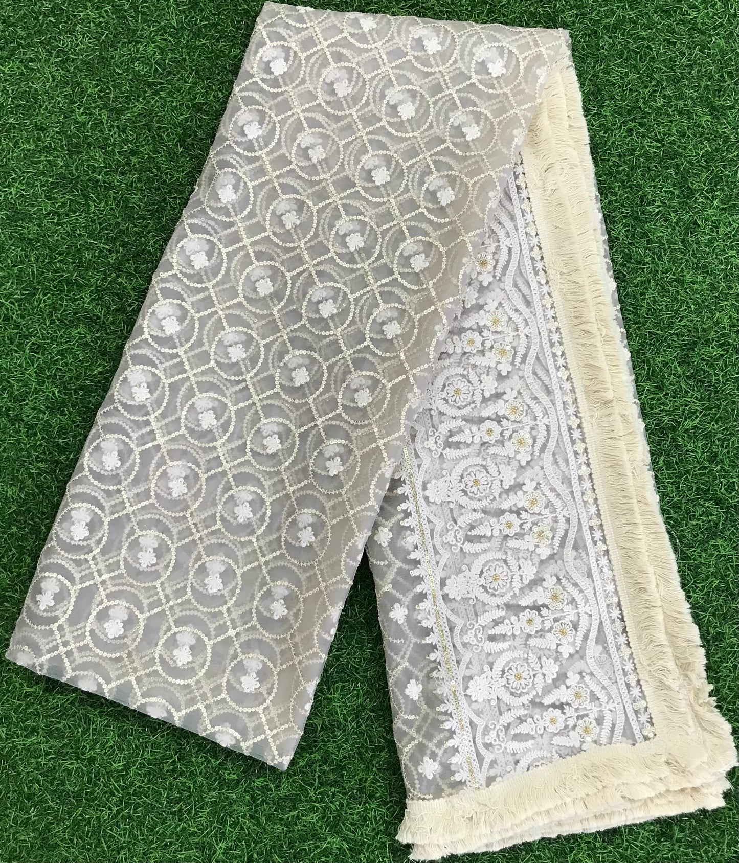 Soft Gray Embroidered Net dupatta with Chikankari Embroidery, Tulle Fabric, Stole, Shawl, Scarf for women, Bridal Veil DP2001