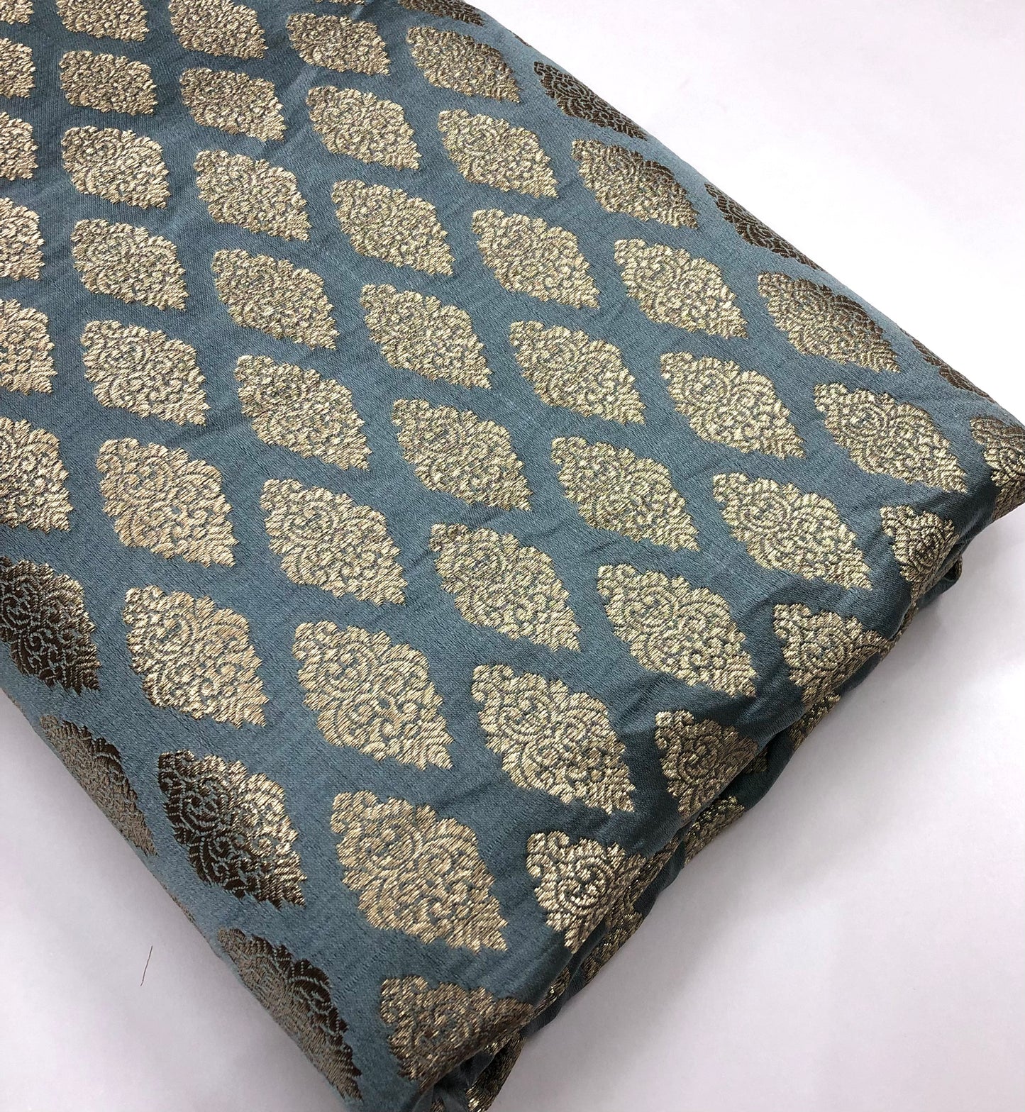 Indian banarasi brocade fabric, Gray & gold Rayon silk brocade, Floral brocade, Metallic brocade, Jacquard fabric, Historical fabric, Renaissance fabric - NFAF625