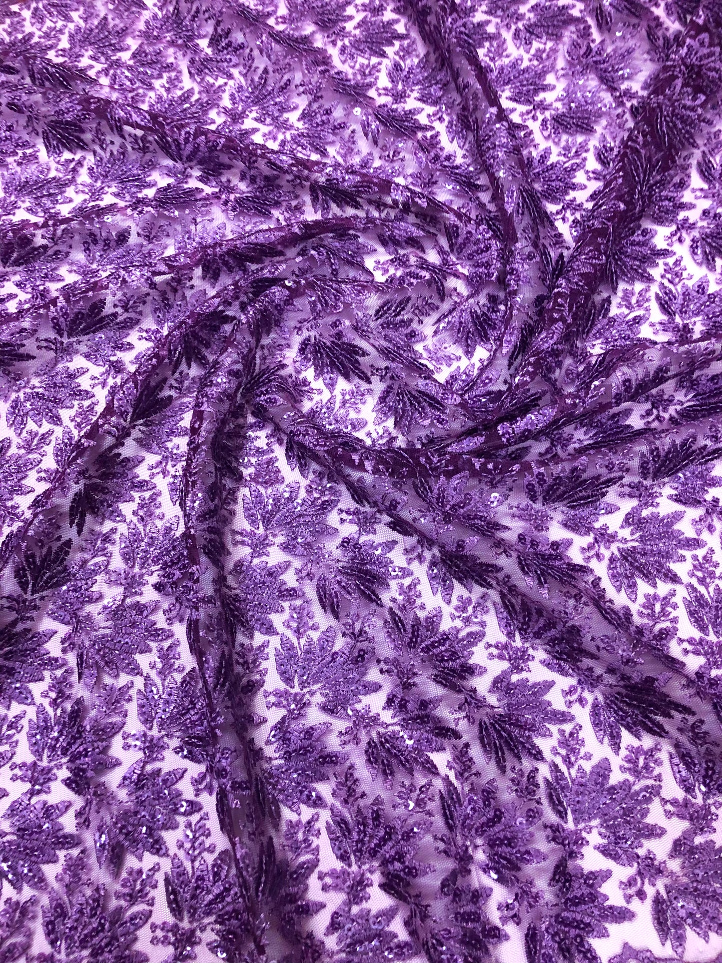 Lavender embroidered fabric, Tulle Mesh Fabric, Bridal Wedding Fabric, Bridesmaid dress, Thread embroidery, Luxury fabric, Handmade - NFAF1065