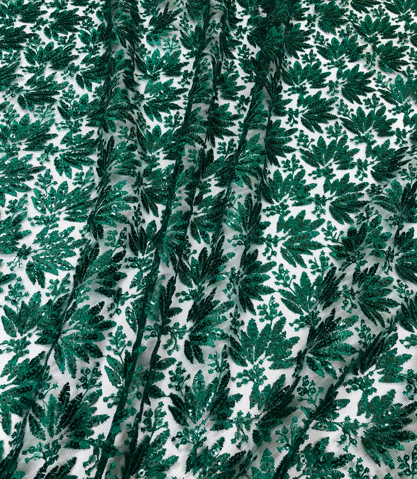Green embroidered fabric, Tulle Mesh Fabric, Bridal Wedding Fabric, Bridesmaid dress, Thread embroidery, Luxury fabric, Handmade - NFAF1061