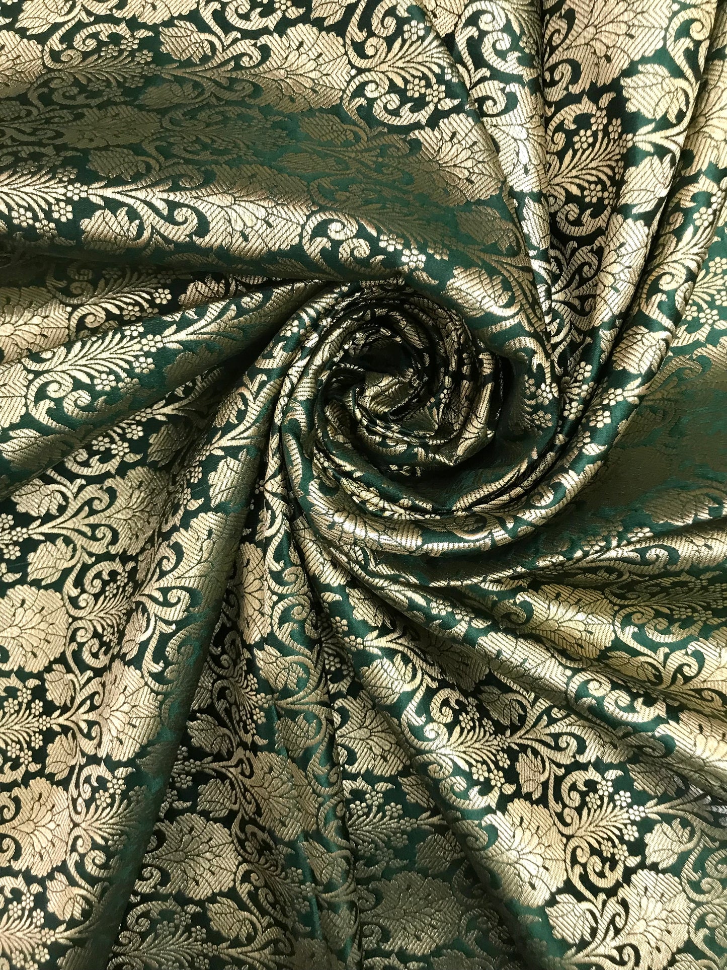 Brocade Fabric, Green Gold Damask Jacquard Brocade Fabric Upholstery Indian Dress Festival Wear Brocade Fabric by the yard/meter - NFAF433