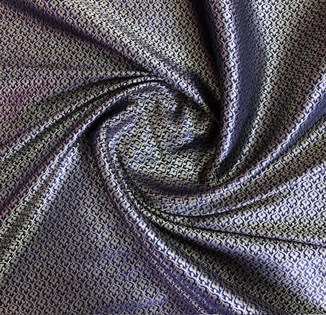 Brocade fabric Navy Blue Gold Jacquard Damask Rayon Silk brocade Fabric Wedding Bridal High Grade Designer fabric by the yard/Meter Material