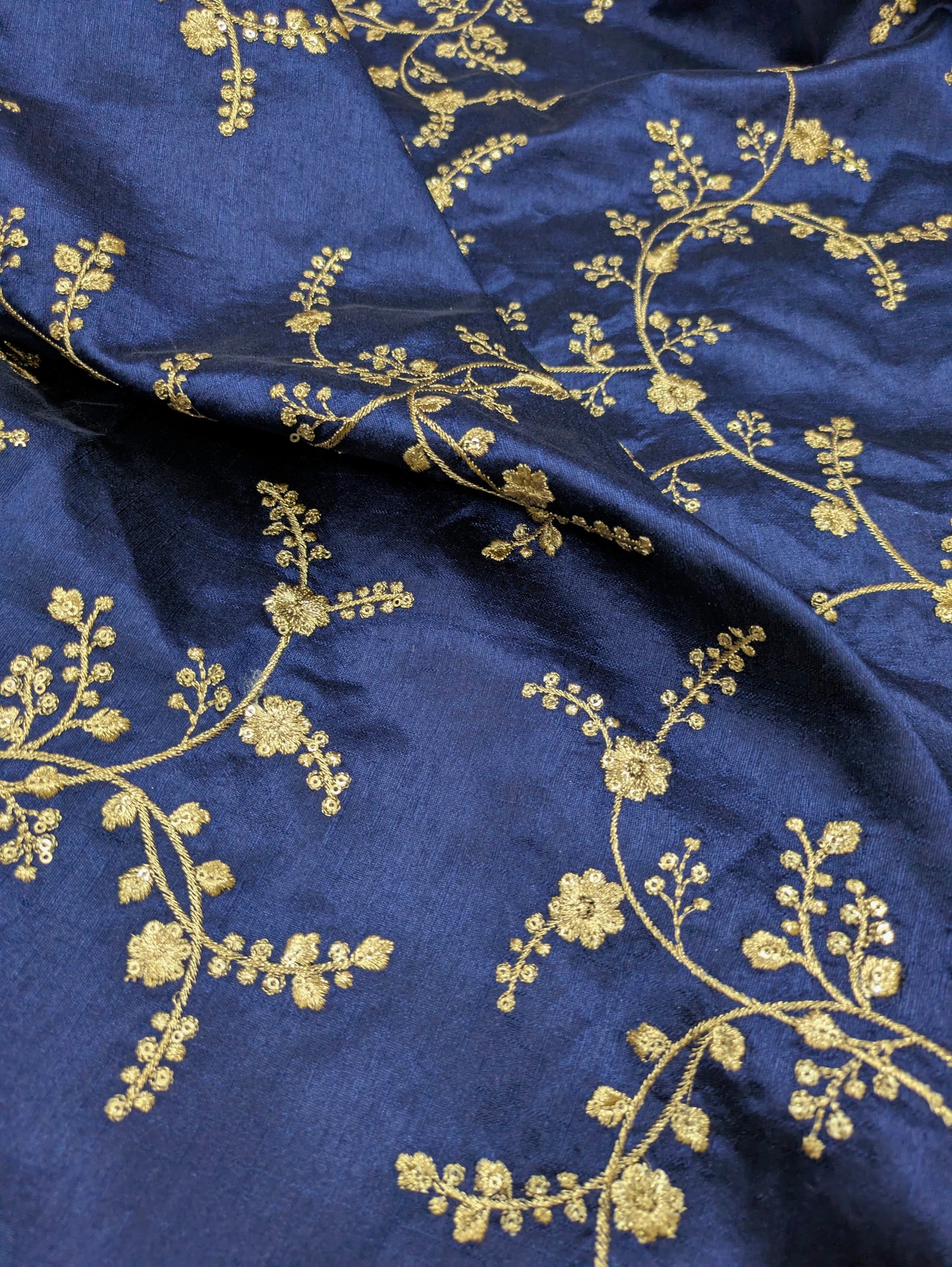 Blue & gold embroidered fabric, Haute couture, Couture fashion, Victorian fabric, Gold flower, Handmade, Embroidery art - NFAF695