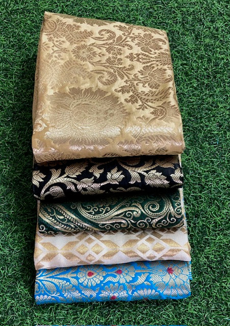 5 pcs Bundle Brocade Fabrics, assorted brocade fabric bundle, Banarasi fabric, Each piece will be a different pattern and color - NF037