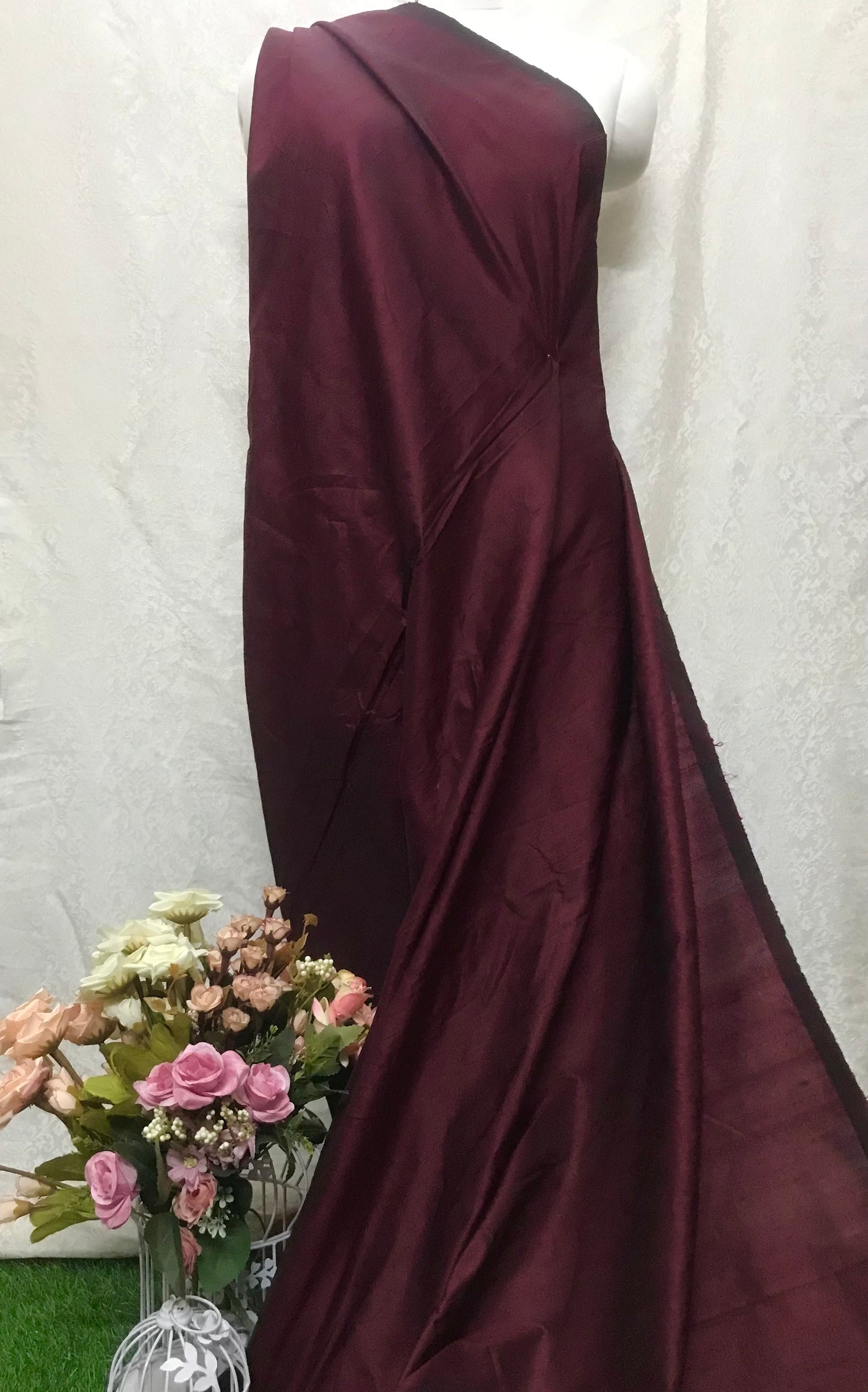 Burgundy shantung raw silk fabric, Fashion fabric, Handloom dupioni silk, Wedding Dress, Luxury fabric, - RSAF14