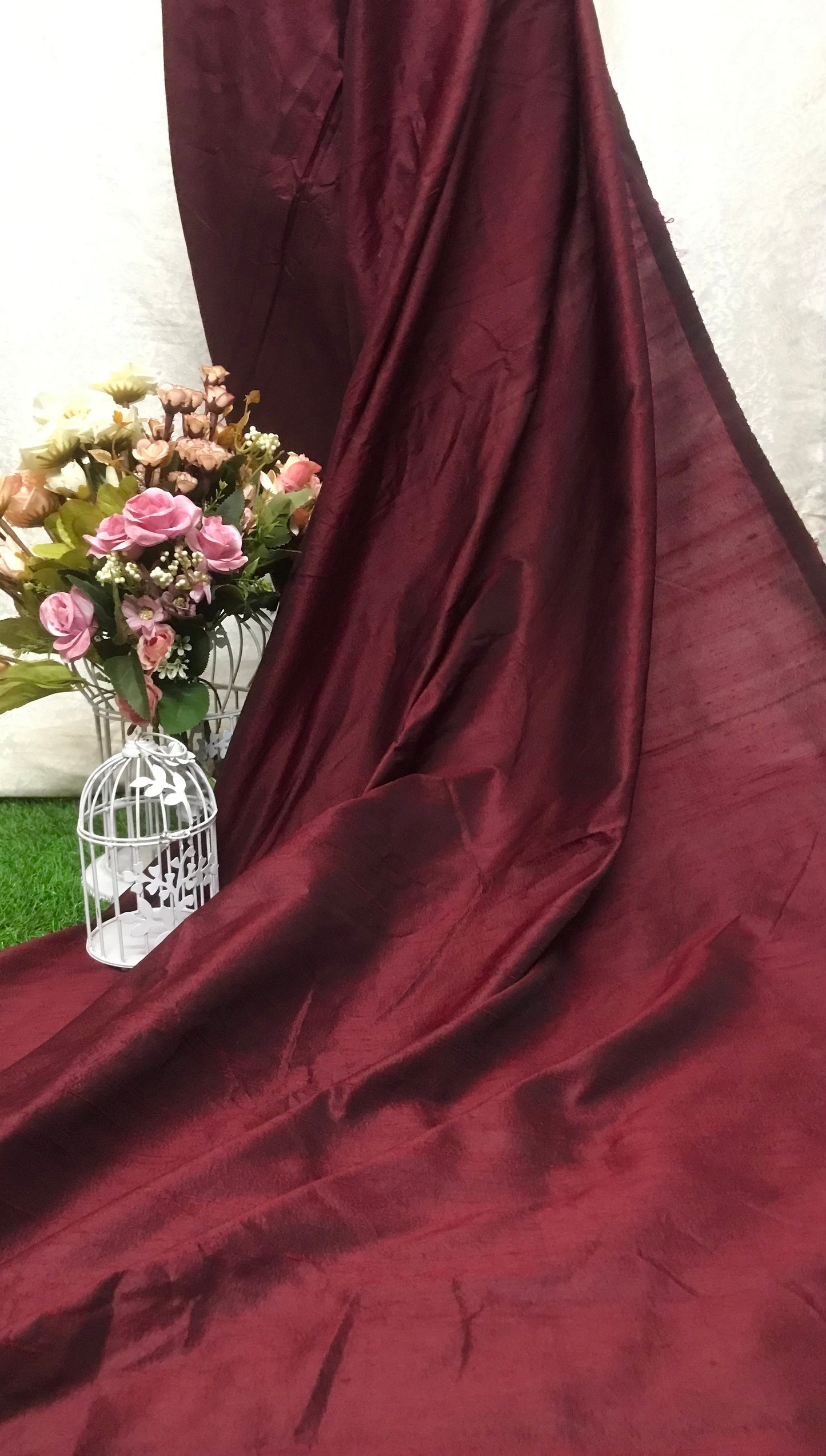 Burgundy shantung raw silk fabric, Fashion fabric, Handloom dupioni silk, Wedding Dress, Luxury fabric, - RSAF14