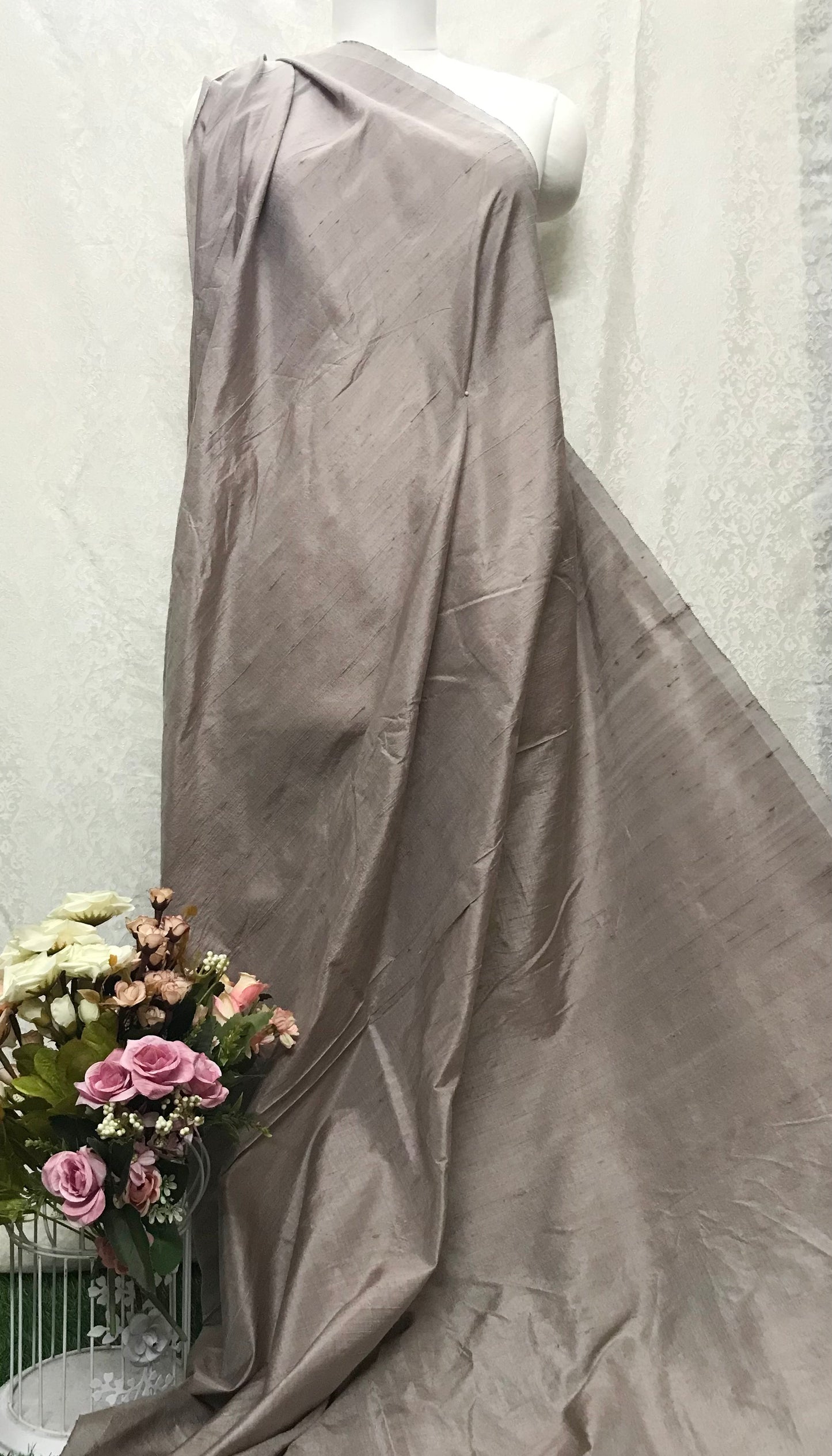 Taupe shantung raw silk fabric, Handloom dupioni silk fabric, Wedding dress, Khadi silk fabric, Luxury fabric, royal fabric - RSAF17