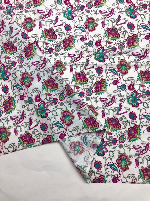 White cotton fabric, Floral printed fabric, Home décor fabric, Quilting fabric, Bridesmaid dress, Evening dress, Dress fabric - COTF37