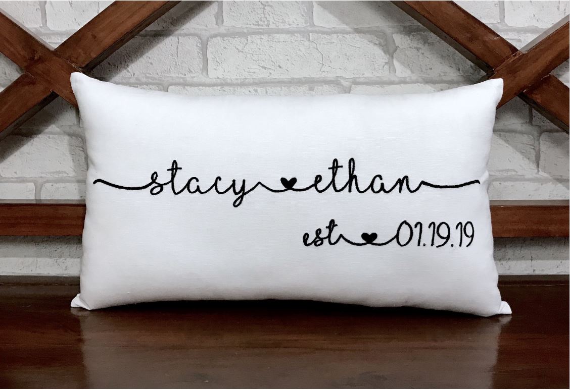 Couple Name and Date Pillow, Wedding Gift, Anniversary Gift, Birthday Gift, Newlywed Engagement Gift, Bridal Shower Gift, Gift For Her.