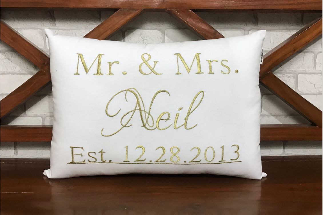 Mr and Mrs Couple Name and Date Pillow, Wedding Gift, Anniversary Gift, Birthday Gift, Newlywed Engagement Gift, Bridal Shower Gift.
