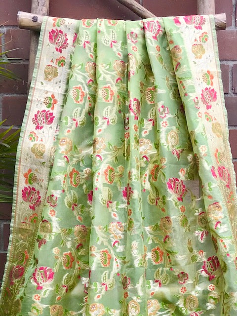 Organza Banarasi Dupatta for Women Stole Scarf Shawl Abaya Chunari Veil Indian Fashion Chunni Gold Border Lace Festival wear - DP010