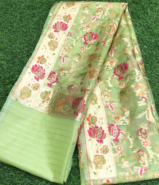 Organza Banarasi Dupatta for Women Stole Scarf Shawl Abaya Chunari Veil Indian Fashion Chunni Gold Border Lace Festival wear - DP010