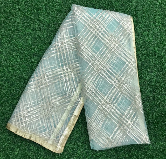 Sea Green Net Dupatta with Gold Lace embroidery, Indian stole for women, Tulle fabric, Scarf, Shawl, Wedding Bridal Veil DP013