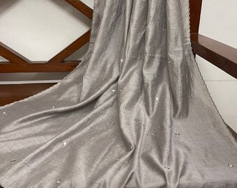 Gray color Indian Embroidered Scarf, Stole, Dupatta, Shawl, Abaya, Chunni - DP17