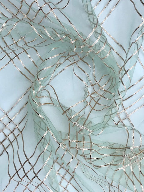 Sea Green Net Dupatta with Gold Lace embroidery, Indian stole for women, Tulle fabric, Scarf, Shawl, Wedding Bridal Veil DP013
