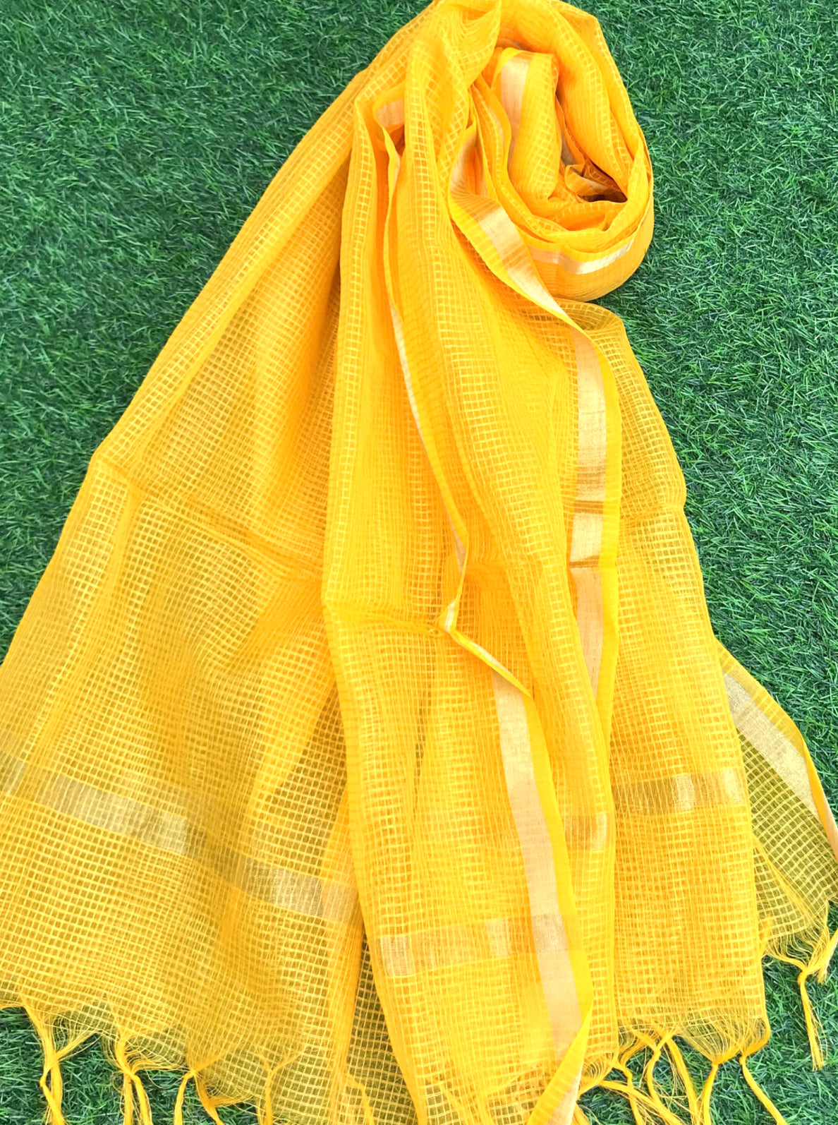 Yellow Chanderi Dupatta with Gold Border Stole for women, Bridal Fabric, Saree Drape, Abaya, Indian Fashion, Veil, Wedding Fabric DP014
