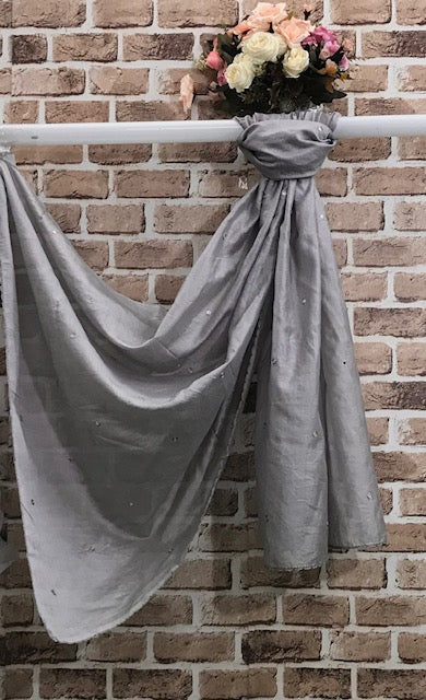 Gray color Indian Embroidered Scarf, Stole, Dupatta, Shawl, Abaya, Chunni - DP17