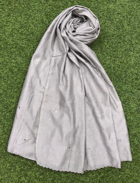 Gray color Indian Embroidered Scarf, Stole, Dupatta, Shawl, Abaya, Chunni - DP17