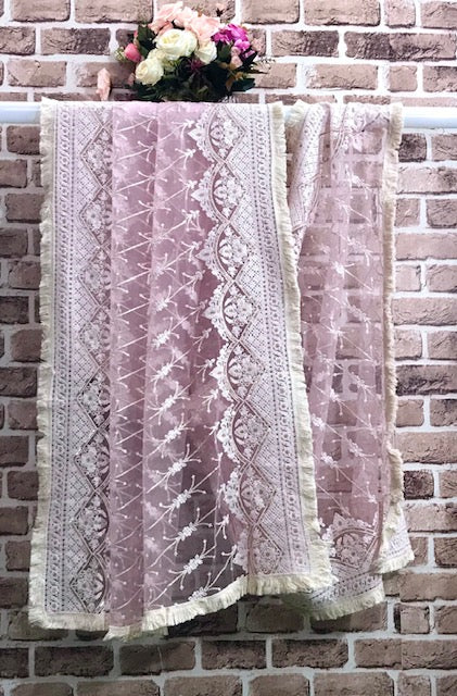 Baby Pink Net Dupatta With Thread and Sequins Embroidery, Indian Stole, Scarf for women, Wedding Fabric, Veil, DP2005