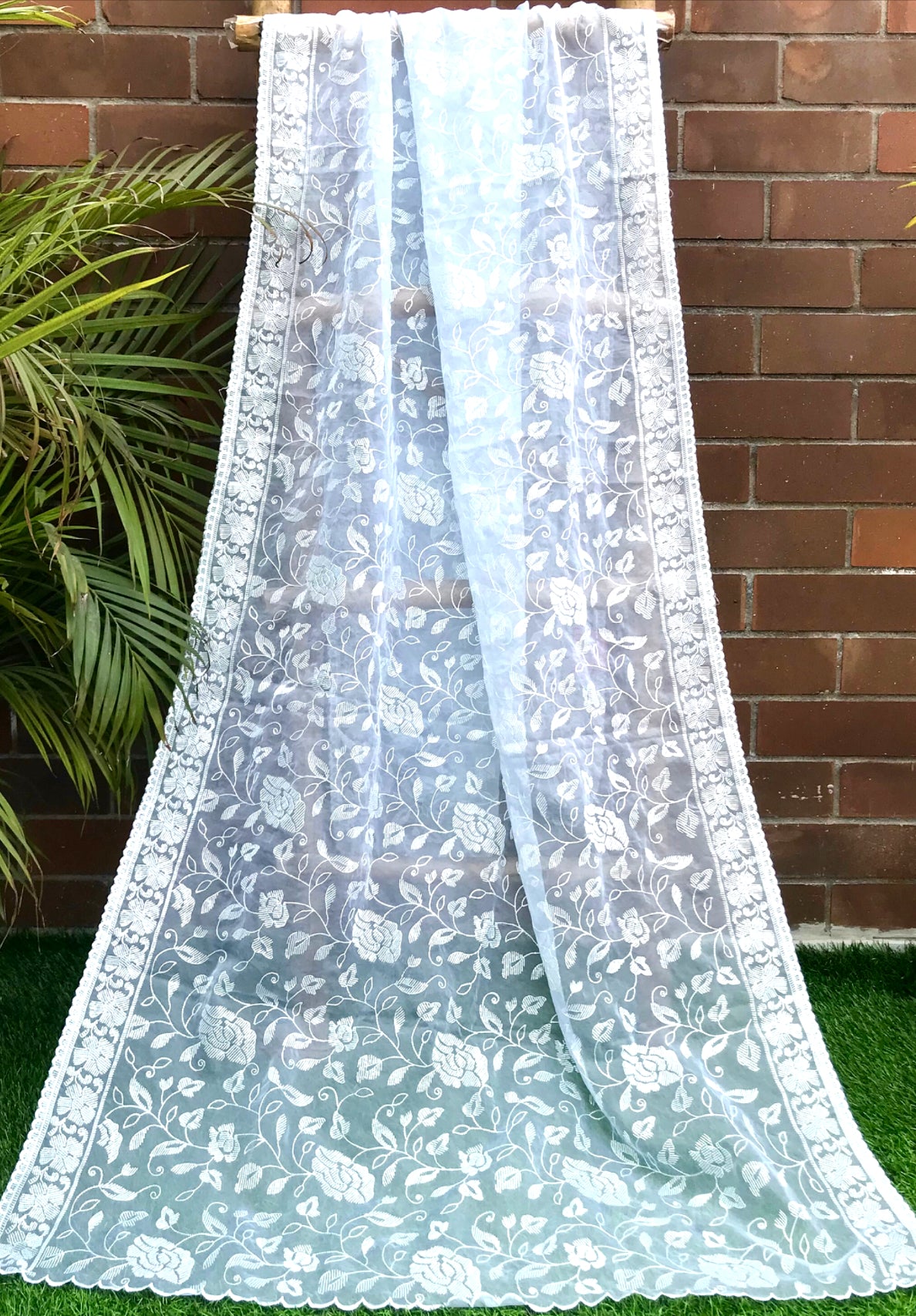 Soft Blue Organza Dupatta for Women with Sequins Embroidery , Stole, Scarf, shawl, abaya, Chuniri, Embroidered Indian Chunni, DP2010