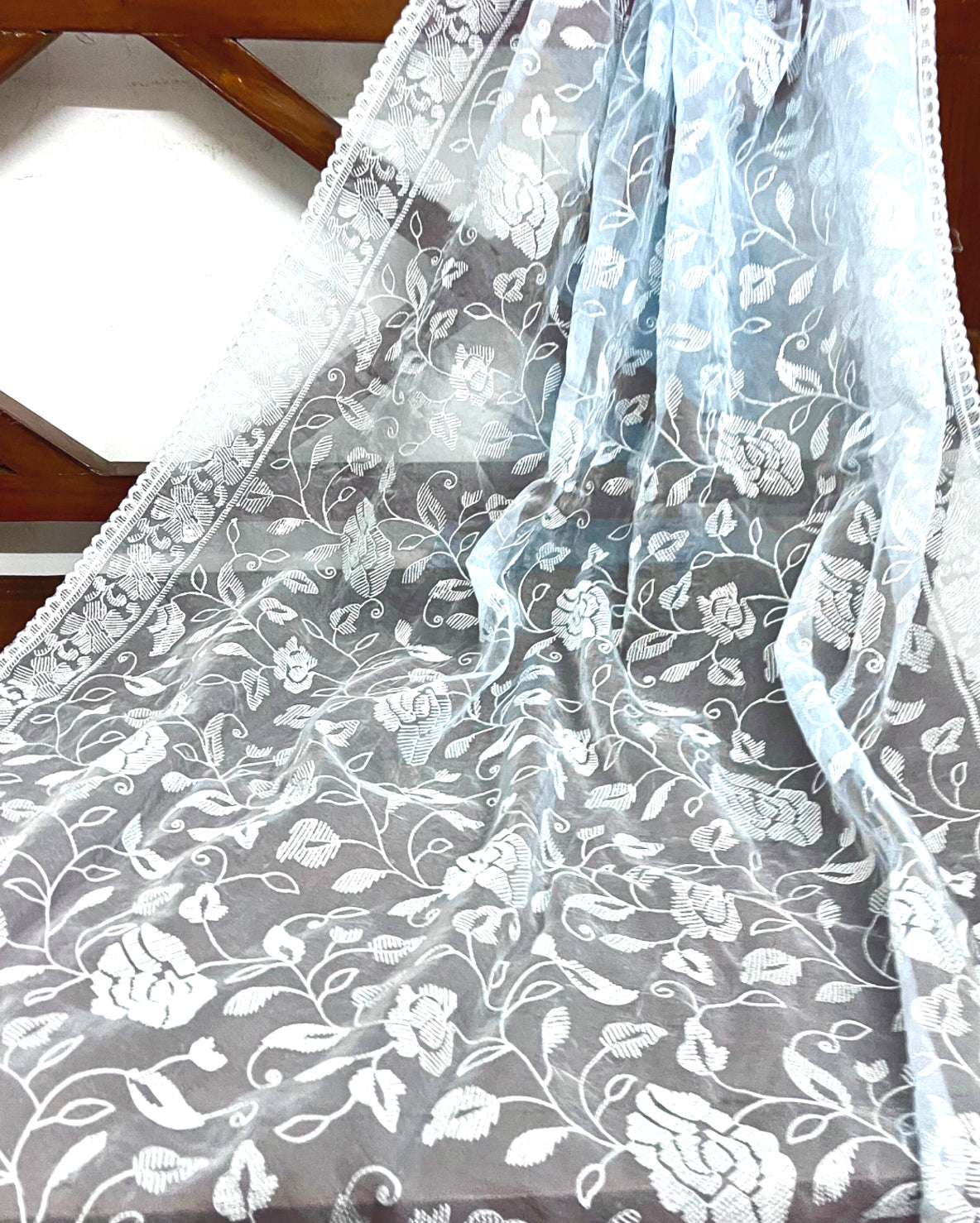 Soft Blue Organza Dupatta for Women with Sequins Embroidery , Stole, Scarf, shawl, abaya, Chuniri, Embroidered Indian Chunni, DP2010