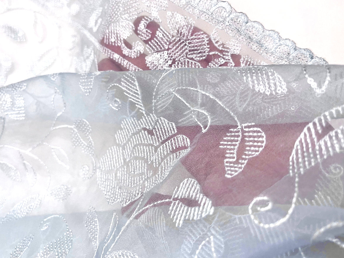 Soft Blue Organza Dupatta for Women with Sequins Embroidery , Stole, Scarf, shawl, abaya, Chuniri, Embroidered Indian Chunni, DP2010