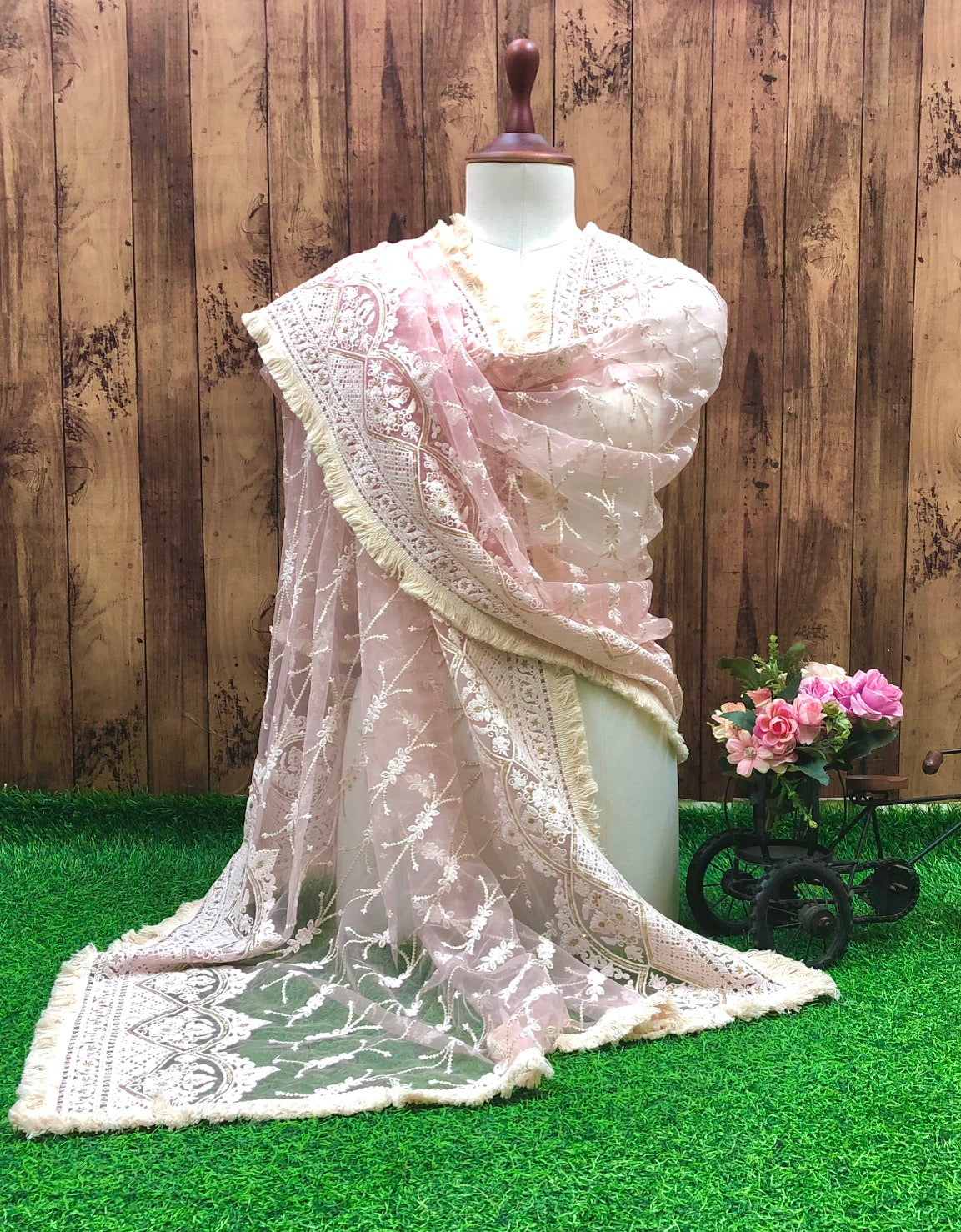 Lilac Embroidered Net Dupatta, Tulle Fabric, Chikankari Indian Stole, Shawl, Scarf for Women, Bridal Wedding Fabric, Veil, DP2011
