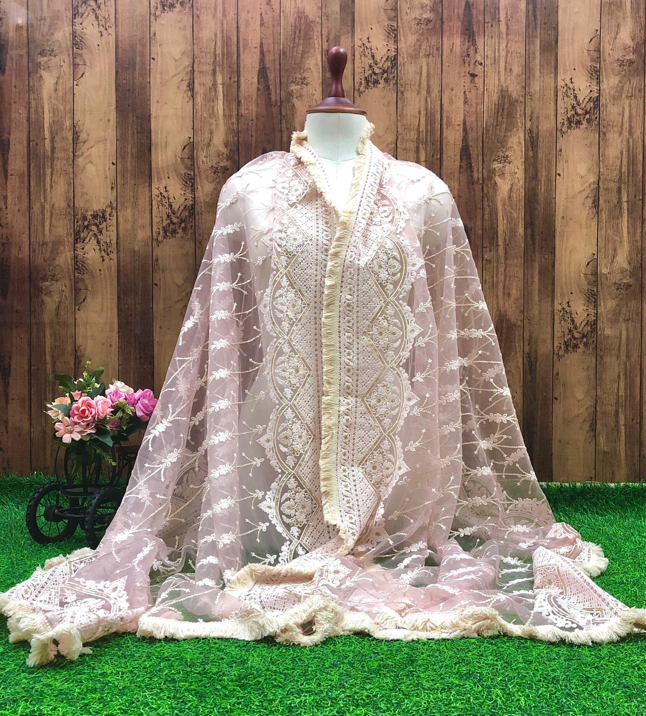 Lilac Embroidered Net Dupatta, Tulle Fabric, Chikankari Indian Stole, Shawl, Scarf for Women, Bridal Wedding Fabric, Veil, DP2011