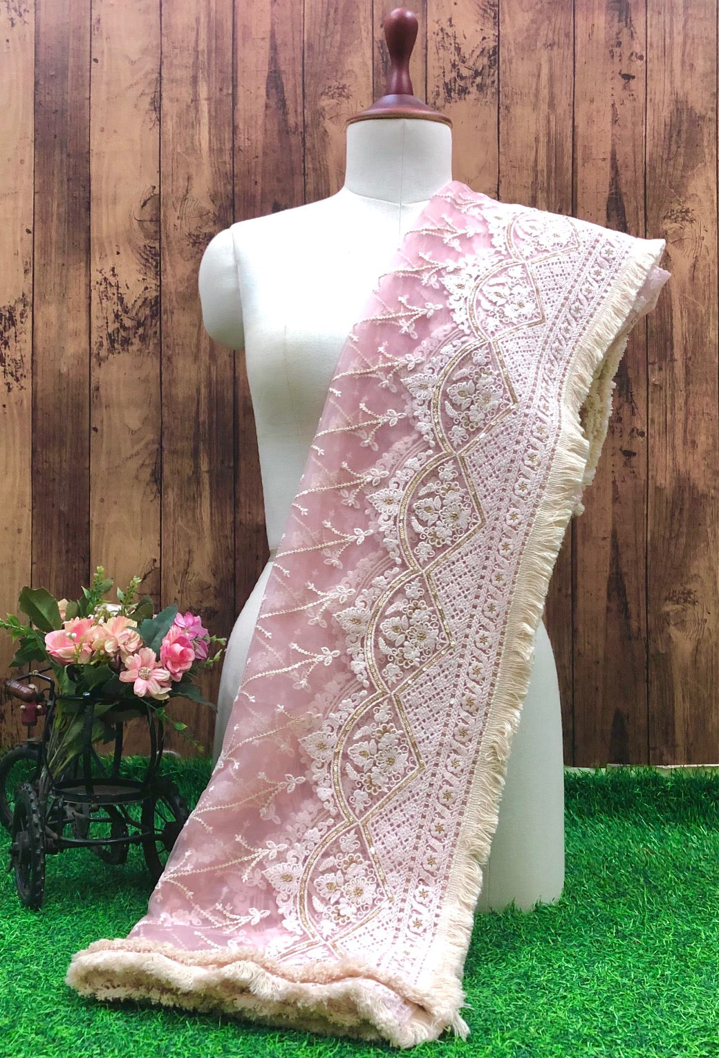 Lilac Embroidered Net Dupatta, Tulle Fabric, Chikankari Indian Stole, Shawl, Scarf for Women, Bridal Wedding Fabric, Veil, DP2011