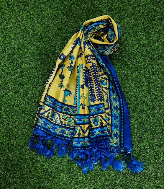 Blue Indian Kalamkari Print Dupatta, Shawl, Veil, Chunari, Salwar suit, Bridal Wear, Saree Drape, DP36