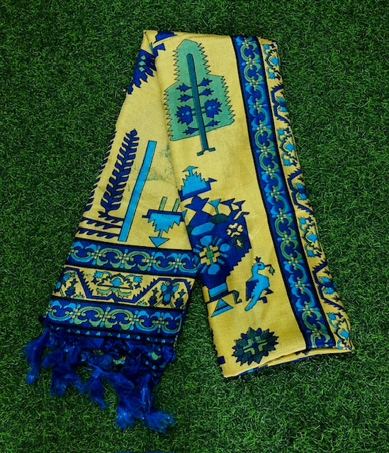 Blue Indian Kalamkari Print Dupatta, Shawl, Veil, Chunari, Salwar suit, Bridal Wear, Saree Drape, DP36