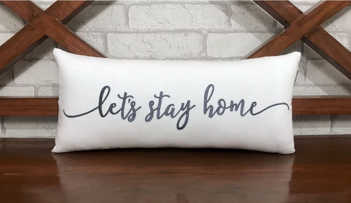 Farmhouse Pillows, Let's Stay Home Embroidered Pillow, Cottage Décor, Housewarming pillow, decorative pillow, home pillow.