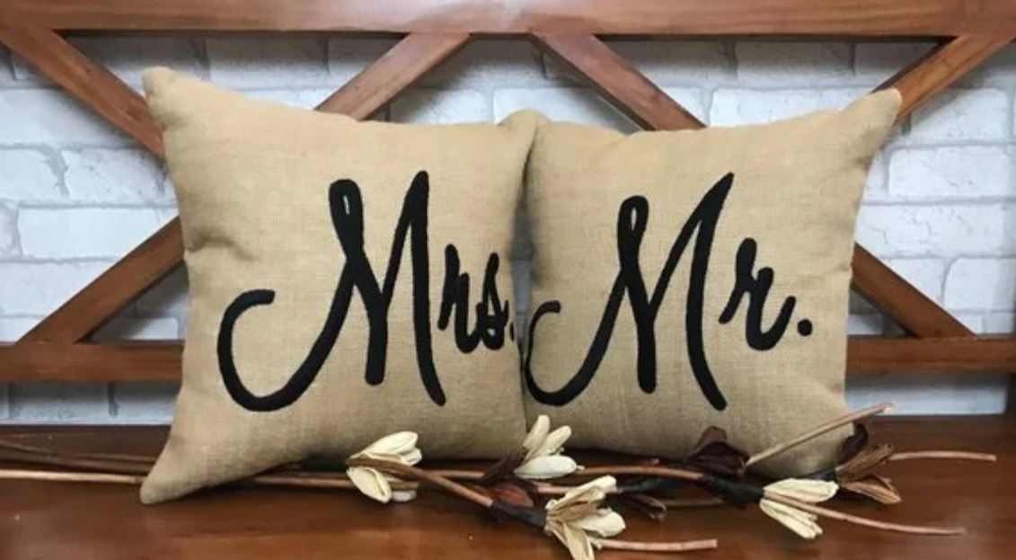 Mr. and Mrs. His and Hers Pillow Set, Wedding Gift for Couple, Anniversary Gift, Wedding Shower Gift, Gift for Bride, Gift for Her.