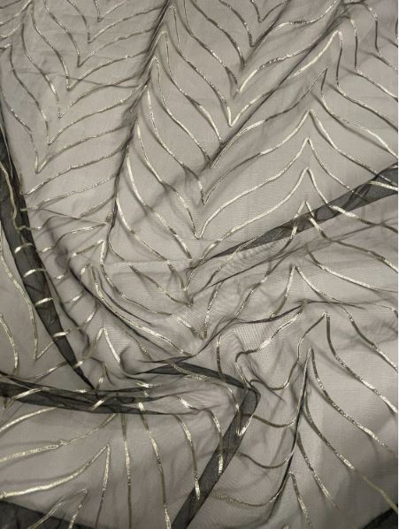 Black gota patti embroidered fabric, Wedding dress fabric, Net tulle fabric, Royal fabric, Gold fabric, Indian fabric - NFAF1026