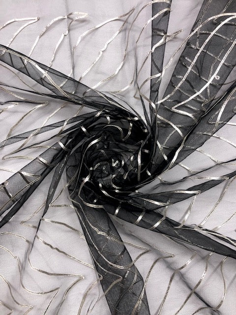 Black gota patti embroidered fabric, Wedding dress fabric, Net tulle fabric, Royal fabric, Gold fabric, Indian fabric - NFAF1026