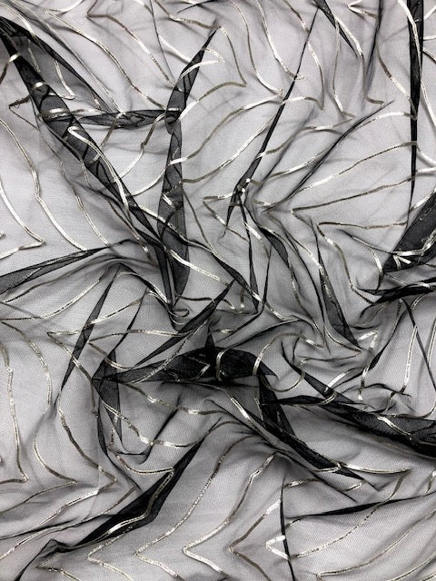 Black gota patti embroidered fabric, Wedding dress fabric, Net tulle fabric, Royal fabric, Gold fabric, Indian fabric - NFAF1026
