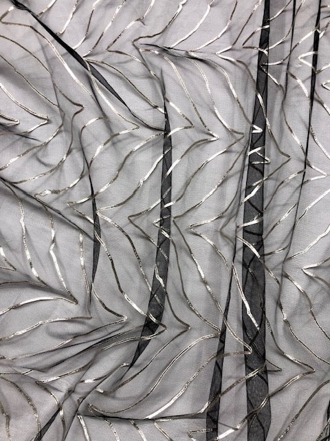 Black gota patti embroidered fabric, Wedding dress fabric, Net tulle fabric, Royal fabric, Gold fabric, Indian fabric - NFAF1026